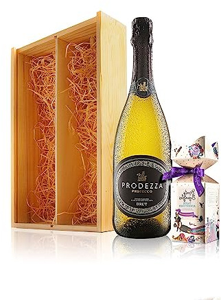Virgin Wines - Premium Prosecco (75cl) and Chocolates in Wooden Gift Box - Italian Sparkling Wine and Truffle Selection