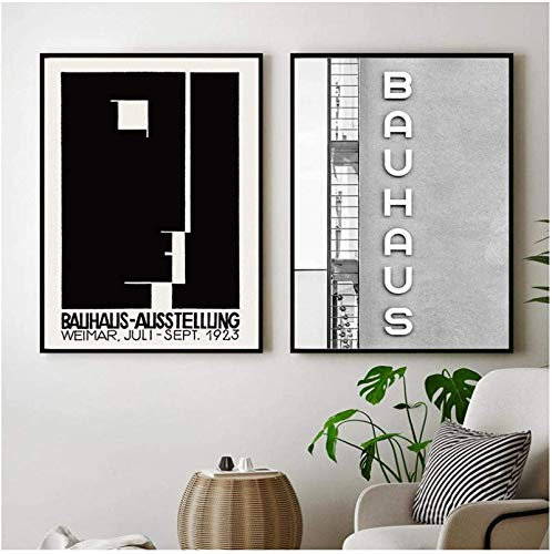 Crazystore Leinwanddruck 2x40x60cm ohne Rahmen Architektur Schwarz Weiß Poster Bauhaus Gebäude Fotografie Leinwanddrucke Wohnzimmer Wandkunst Dekor