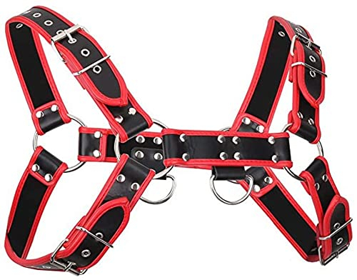 KeyinBox Herren Brustgurt Brust Harness Fetisch Fetisch Herren Brustgeschirr Bondage aus PU Leder, Verstellbar (Rot)