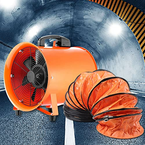 SHZICMY Industrieventilator Tragbare Bauventilator Lüfter Gebläse Baugebläse Axialgebläse Baulüfter ø250mm Axialventilator mit 10m PVC Schlauch Axial Rohrgebläse Rohrventilator Ventilator 2580 m³/h