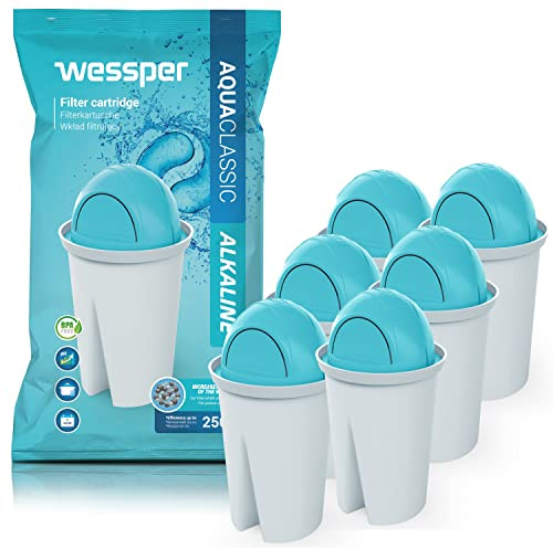 Wessper Classic Wasserfilter Kartuschen Alkaline | Ersatz für Aquaphor Standard, Brita Classic, Dafi Classic Filterkartusche | Reduziert Kalk und Chlor | Reineres Wasser | Pack 6