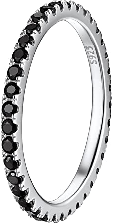 Suplight Damen Ringe mit Stein Silber 925 Fingerring Eheringe Verlobungsring Breite 2mm Größe 21,4mm schwarz