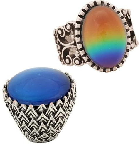 JSFJOFO 2 Stücke Vintage Ring Set Aus Ringen An Den Fingern, Stimmungsring, Der Die Farbe Ändert, Trauringe Der Stärke Für Frauen, Männer, Schmuck