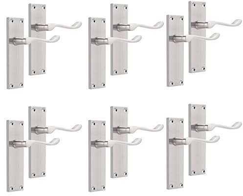 Probrico 6 Pack Internal Door Handle in Brushed Nickel, Victorian Scroll Door Lever Handle on Backplate 154mm×40mm