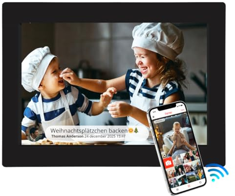 OER Digitaler Bilderrahmen – WLAN Fotorahmen – WiFi Bilderrahmen – Extra großer Bildschirm (10,1 Zoll) – Hohe Helligkeit – Senden Sie Fotos/Videos kostenlosen mit der Frameo-App (Schwarz)