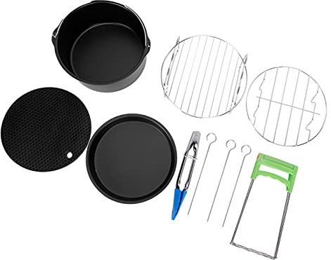 7 Stück/satz 7 Zoll Heißluftfritteuse Universal Backform Back Zubehör, Antihaft Kuchenform Backblech Pizzablech Grillrost Silikonpad Verbrühungsschutzclip Futterklammer für Kuchen Backen