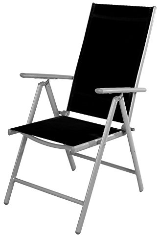 INDA-Exclusiv Mojawo Gartenstuhl - Hochlehner 7-Fach verstellbar - zusammenklappbar - Klappstuhl - witterungsbeständiges Aluminium - wetterfeste Gartenmöbel- extra leicht, Farben:Schwarz