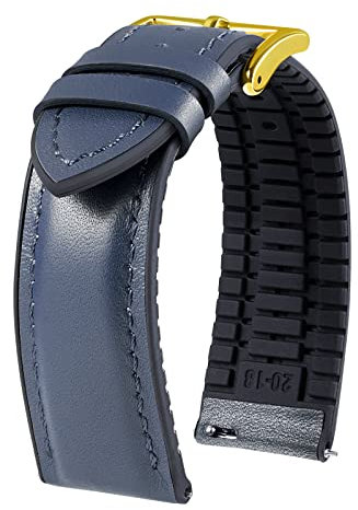 BINLUN Leder Uhrenarmbänder Silikon-Innenfutter Hybrid Elegant Elegant Schnellverschluss Lederarmband für Smartwatches Schwarze/Silberne Schnalle 6 Farben Herren Damen(Blau,22mm,Goldene Schließe)