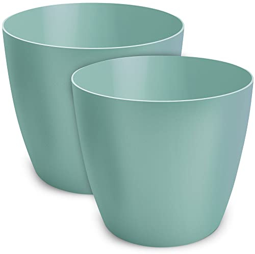 TULMERO Blumentopf matt, Pflanzkübel aus Übertopf Kunststoff Dekorativer Topf für, groß und klein Pflanzen, 2er-Set blumenkübel, blumenkübel kräutertopf, (2 Pack) Minze, ø 18 cm