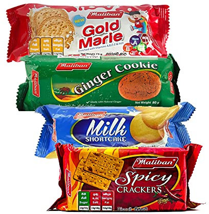 Maliban Biscuits Combo | Spicy Cream Crakers 85G | Milk Short Cake 80G | Gold Marie 75G | Ginger Nut 80G | Tea Time Snacks | Sri Lankan Origin