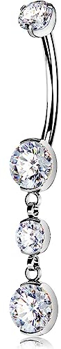 OUFER Body Piercing Internally Titanium Bauchnabelpiercing 16mm Belly Button Bars 14G Navel Bars Extra Long Navel Piercing Jewellery Dangle Belly Button Ring Belly Piercing
