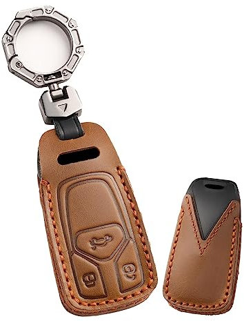 ontto Porte-clés pour Audi A3 A4 B9 A5 SQ5 Sportback F5 A6 A8 Q5 Q7 4M S5 S7 TT TTS TFSI RS5 S4 entrée sans clé Porte-clés en cuir Porte-clés protecteur Accessoires Marron A