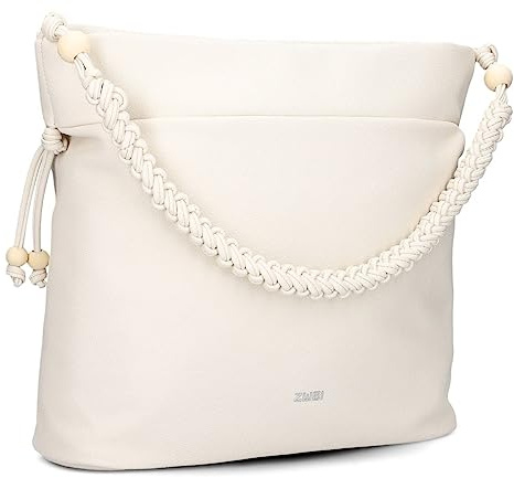 Zwei Damen Schultertasche Perla PE140 Shopper 12 Liter Perlen-Verzierung geflochtener Makramee-Tragegurt + langer Schultergurt + Schlüsselband
