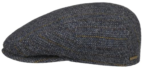 Stetson Kent Herringbone Stripe Flatcap Schirmmütze Schiebermütze Wollcap Herren - Made in The EU mit Schirm, Futter Herbst-Winter - XXL (62-63 cm) dunkelblau