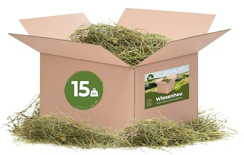 Bolson frisches & unbehandeltes Wiesenheu (15 kg) - 1. Schnitt Heu mit Gräsern & Blüten aus Bayern - direkt ab Hof verpackt - hochwertiges Heu zur Fütterung & Einstreu von Kaninchen, Hamster & Co.