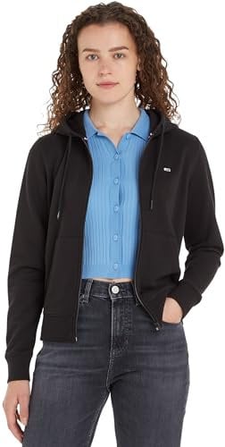 Tommy Jeans Damen Hoodie mit Reißverschluss und Kapuze, Schwarz (Black), XXS