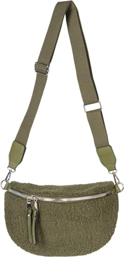 styleBREAKER Damen Halbmond Schultertasche Teddy | 30x17x9 cm Crossbody-Bag, 2-Wege-Zipper am Hauptfach, innenliegendes Fach, stufenlos 85-134 cm anpassbarer breiter Gurt.