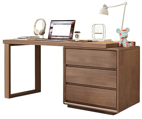 CHEMYO Bureau Extensible avec tiroirs de Rangement, Bureau à Domicile Moderne, Bureau d'étude, Table d'étudiant, Bureau de Direction en Bois Massif (47 Pouces, Noyer)