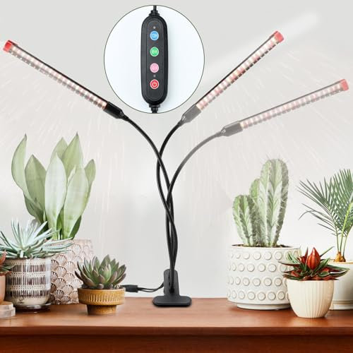 FECiDA Clip Grow Lights for Indoor Plants 27W 3000 Lumen, 2024 Newest Brightest LED Light for Houseplants, Bonsai, Pot Plant, Full Spectrum Growing Lamp With 4,8,12 Hr Timer