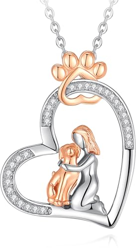 INFUSEU Damen Halskette Hund, 925 Sterling Silber Rose Gold Tier Halskette Herz Anhänger Tierliebhaber Hund Geburtstag Geschenke Für Frauen
