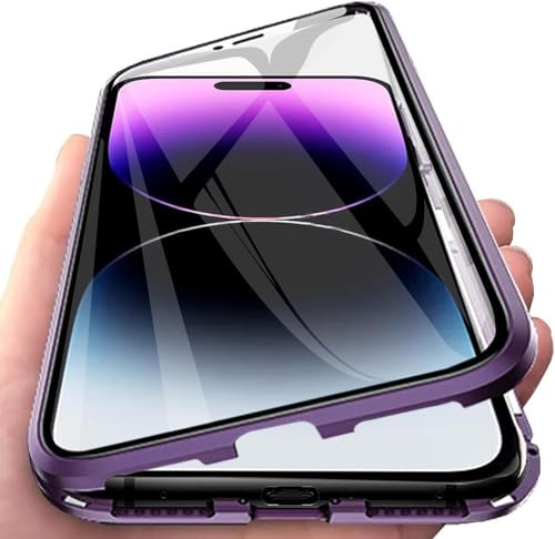 Anti-Peep Magnetische Adsorption Hülle für Samsung Galaxy S24, Anti-Spy Handyhülle 360 Grad Metall Case Privat Screen Schutz doppelseitige Gehärtetes Glas Schutzhülle Anti-Spähen Case,Violet