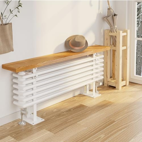 EMKE Radiatore ad acqua calda, con ripiano di stoccaggio,120x48 cm, termosifoni moderni per il riscaldamento centrale, tubo rotondo, design orizzontale per il montaggio a parete, bianco