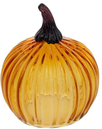 Boston International Estante de Mesa de Cristal soplado a Mano con diseño de Calabaza para otoño, Acción de Gracias, Halloween, decoración para el hogar, Mediano, Color Naranja ámbar