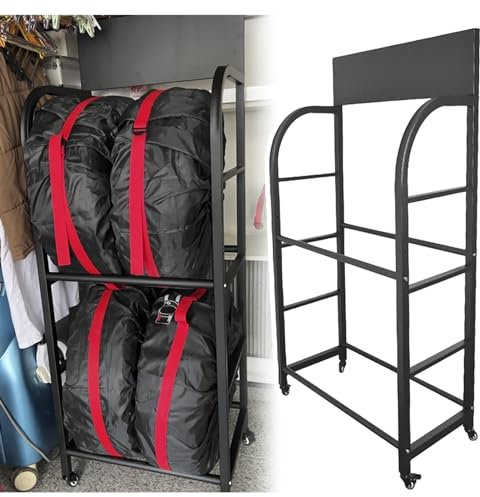 ZAJCI Industriel Tire Rack Titulaire, 2 Étages, Garage Rayonnage pour Charges Lourdes, La Graisse Pneumatique Stand avec des Roues, Intérieur/Extérieur Pneus Jantes De Stockage Organisateur