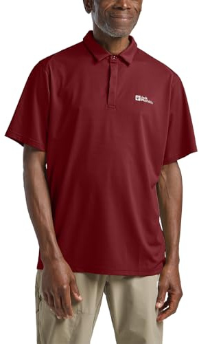 Jack Wolfskin Herren DELGAMI Polo M T-Shirt, deep Ruby, L