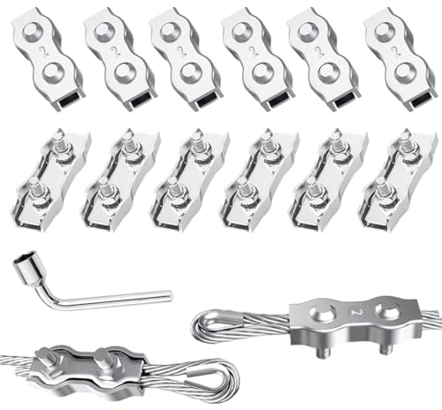 Serre Cable Acier Duplex Clips M2 12pcs Serre Cable Inox 2mm Pour Les Chantiers de Construction et Les Navires corde à linge (M2)