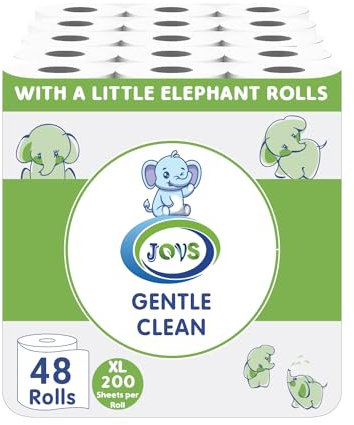 JOVS 3 Ply Toilet Roll Bulk Buy Pack of 48 Quilted Mega Toilet Rolls – Eco Friendly, Recycled, Gentle, Clean, Soft and Multipack Classic Loo Tissue Paper 200 Sheets, Biodegradable