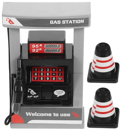 Operitacx Realistic Miniature Gas Station Toy Set for Kids with Road Barriers and Traffic Signs Educational Fuel Station Playset for Creative Vehicle Play