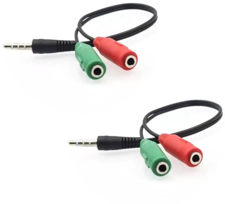 CCeCCe Paquete de 2 adaptadores divisores de auriculares de 3,5 mm TRRS macho a conector TRS dual para auriculares de juegos de computadora con micrófono de audio separado de 2 cables, conector de 1/8