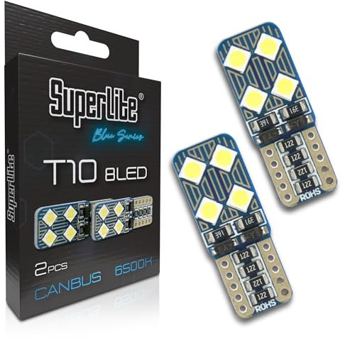 Superlite Set de 2 Bombillas T10 de 8 Leds de la Gama Blue Series Tecnología CanBus y Temperatura de Color de 6500K Ideal para Coche y Camión