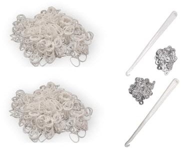 Loom Bänder Set für Kinder 1200 gummibänder mit S-haken und 2 Häkelnadeln - Kreatives Armbänder Selber Machen (Weiß)