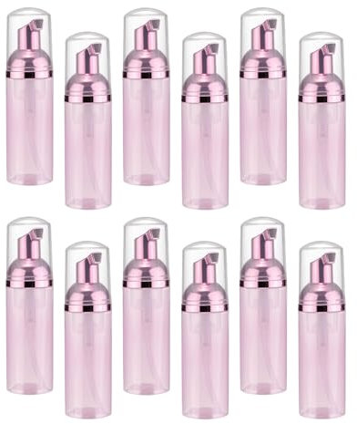 QUARKZMAN 2 oz / 60ml Flacons à Pompe Vides à Mousse, 12 Pcs Distributeur de Savon Mousse de Voyage, Flacon Pompe en Plastique Rechargeable Vide, Transparent Rose/Rose Rose