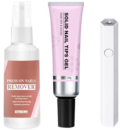 Solid Nail Gel Glue - Fake Acrylic Nails Kit Soft Gel Nail Tips Glue - Fake Acrylic Nails Kit | Quick Drying Adhesive Solid Rhinestone Glue For Press On Nails Tips With Remover And Curing Lamp
