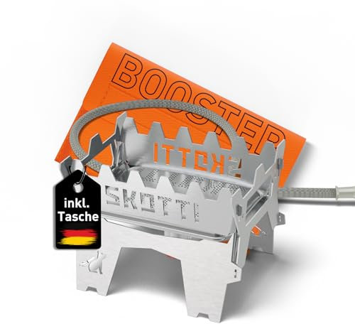 SKOTTI Booster - Hornillo de gas mini, 2,1 kW, plegable y portátil, ideal para cocinar y freír, cocina de gas propano, hornillo de camping pequeño, hornillo de gas para camping para senderismo y