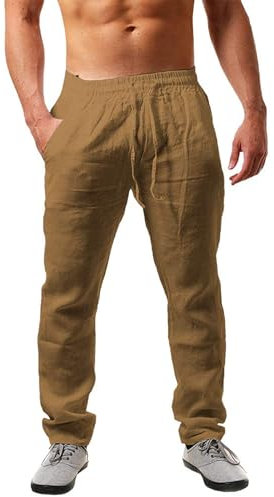 NEMXCE Leinenhose Herren Lang Leichte Sommerhose Herren Loose Fit Freizeithose mit Taschen Kordelzug für Urlaub Strand Yoga Alltag