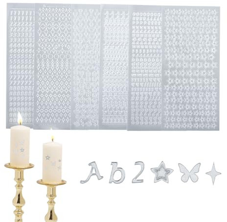 Set Of 6 Wachsbuchstaben für Kerzen Wachsstifte für Kerzen Sticker Selbst Gestalten Buchstaben Sticker Wachsplatten für Kerzen Buchstaben Aufkleber Zahlen Aufkleber Aufkleber Selbst Gestalten(Silber)