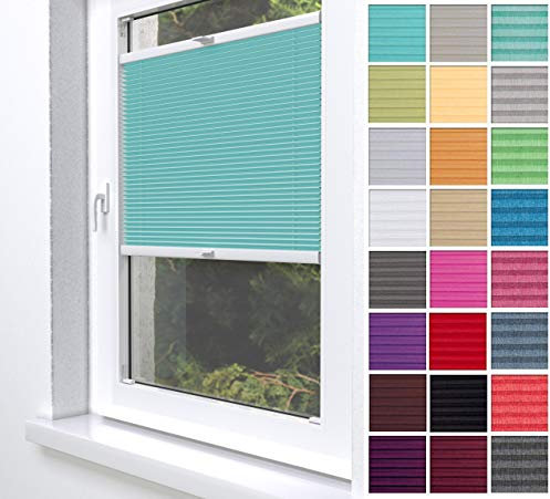 Home-Vision® Premium Plissee Faltrollo ohne Bohren zum Kleben Innenrahmen Blickdicht Sonnenschutz Jalousie für Fenster & Tür (Türkis - Höhe 120cm x Breite 85cm)