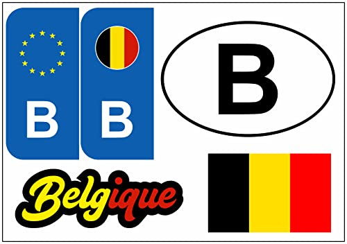 Daged Belgien Aufkleber Karte 5 Stück - Auslandskennzeichen Nummernschild PKW Auto Motorrad Biker Flagge Fahne Vinyl KN