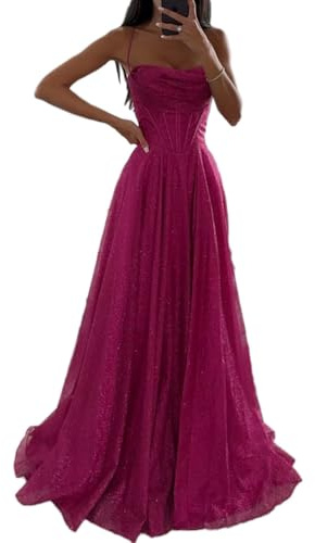 shownicer Robe de Soirée Femme Chic Elégante sans Manches Maxi Robes Sexy Taille Haute Robe Longue de Cocktail Party A Rose S