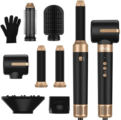 UKLISS Airstyler Multistyler 7 in 1, 1400w Warmluftbürste Haartrockner mit 3 Temperatur, 30mm Lockenstab mit Luft,Föhn mit Diffusor, Stylingbürsten für Trocknen, Locken,Glätten, Styling