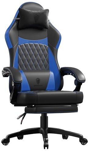Dowinx Gaming Stuhl Racing Gamer Stuhl, Ergonomischer Gaming Sessel mit Lendenwirbelstütze, Gaming Chair PU Leder 150KG, Schwarz Blau