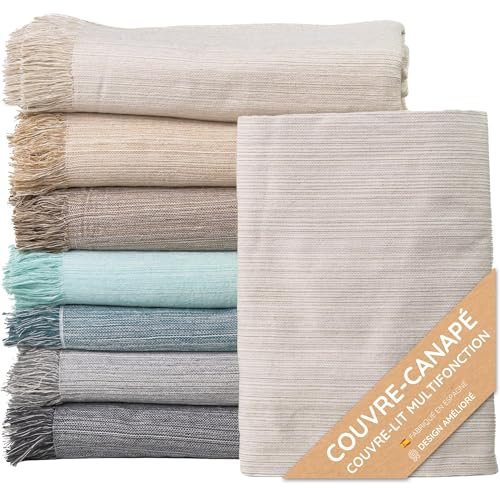 Trapunta Multiuso: Divano Scozzese, Coperta Foulard, Copriletto, Foulard per Divani in Cotone e Altre Fibre Finitura di Qualità Fatto in Spagna. Telo Copridivano (Ecru Mèlange 04, 130x180cm)