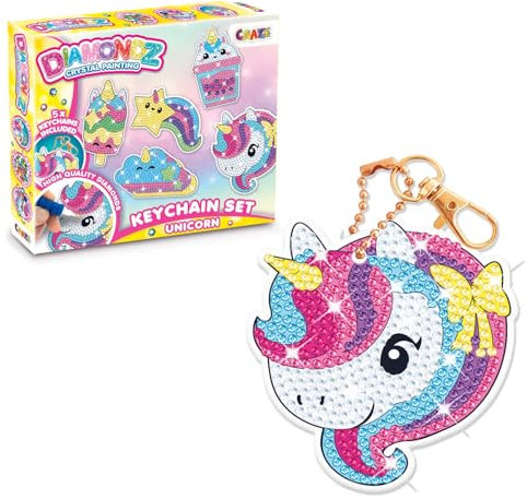 DIAMONDZ CRYSTAL PAINTING Keychains Set Rainbow Fun Series - DIY Diamond Painting Schlüsselanhänger Bastelset, Diamant Malerei Kinder mit 5x Einhorn-Regenbogen Schablonen
