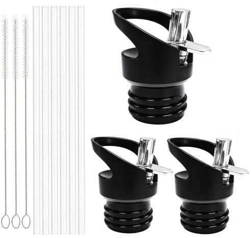 Flearitzo 3er-Set Bouchon Gourde - Bouchon Gourde Isotherme Universel - Bouchon Gourde Isotherme - Couvercle à Paille de Rechange avec Paille et Brosse Nettoyage pour Cyclisme Sport et Fitness