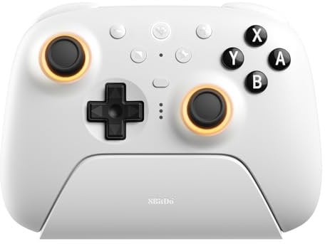 8BitDo Ultimate 2 Bluetooth Controller for Switch & Windows PC, Switch Pro Controller with TMR Joysticks, Switchable Hall Effect/Tactile Triggers, Vibration and Motion Control, RGB Fire Ring, White