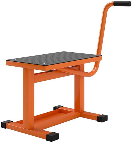 DURHAND Piattaforma in gomma per sollevamento moto in acciaio, 150 kg, manovella, riparazione manuale, sollevatore pulito, supporto da tavolo per fuoristrada, 27,5/39,5 h, arancione